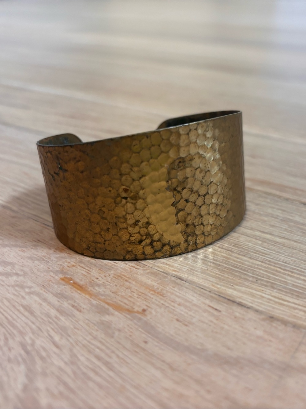 Vintage Hammered Brass Cuff Bracelet Wide Boho Statement Open Bangle